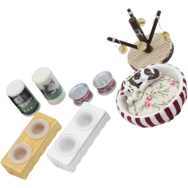 1/12 schaal miniatuur kattenbedset voor poppenhuis | CAZSTYK