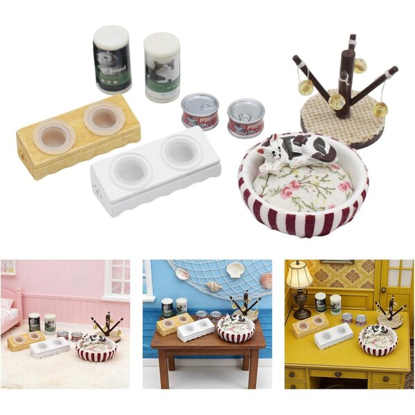 1/12 schaal miniatuur kattenbedset voor poppenhuis | CAZSTYK