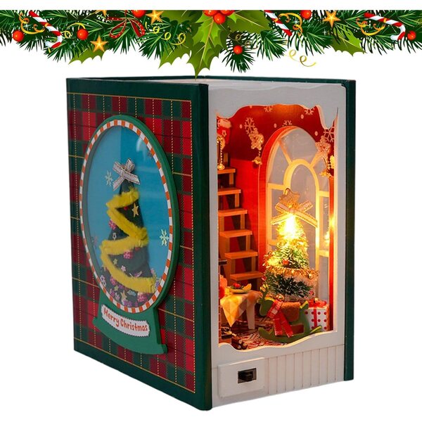 Miniatur-Weihnachtsset aus Holz mit LED, Puppenhaus für Heimwerker und Dekorationen