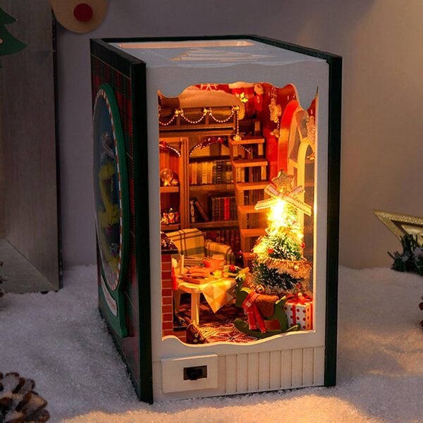 Miniatur-Weihnachtsset aus Holz mit LED, Puppenhaus für Heimwerker und Dekorationen