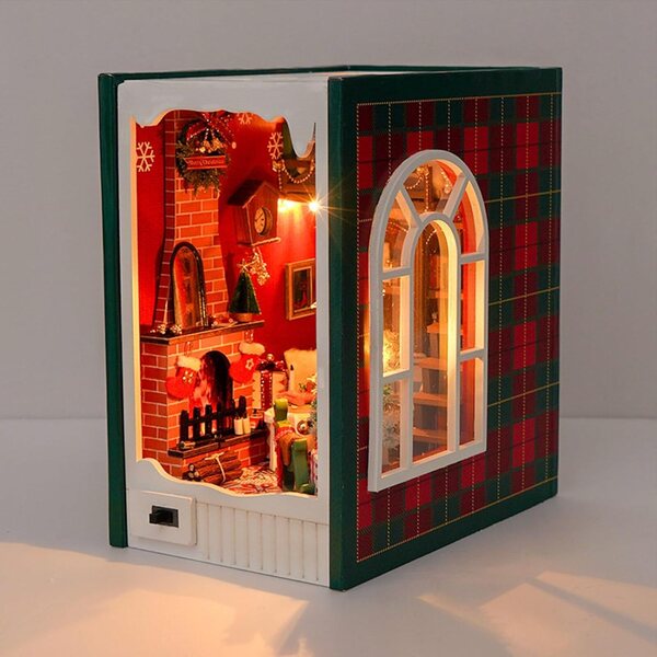 Miniatur-Weihnachtsset aus Holz mit LED, Puppenhaus für Heimwerker und Dekorationen