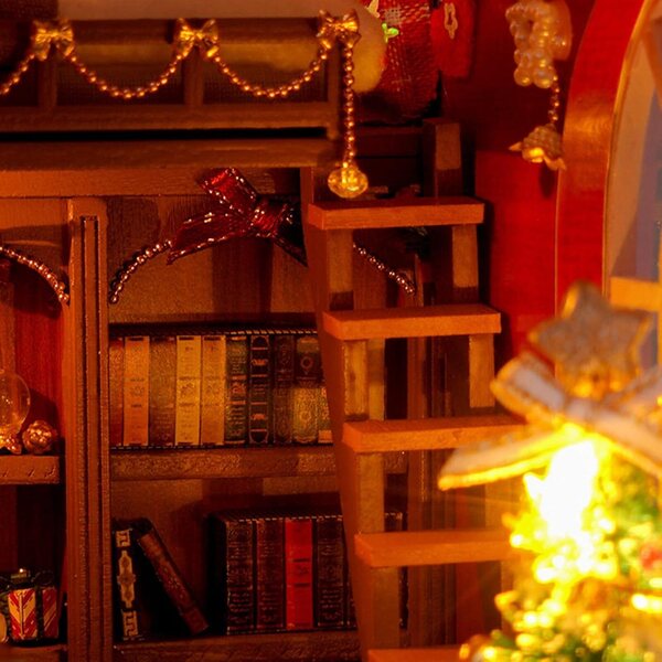 Miniatur-Weihnachtsset aus Holz mit LED, Puppenhaus für Heimwerker und Dekorationen