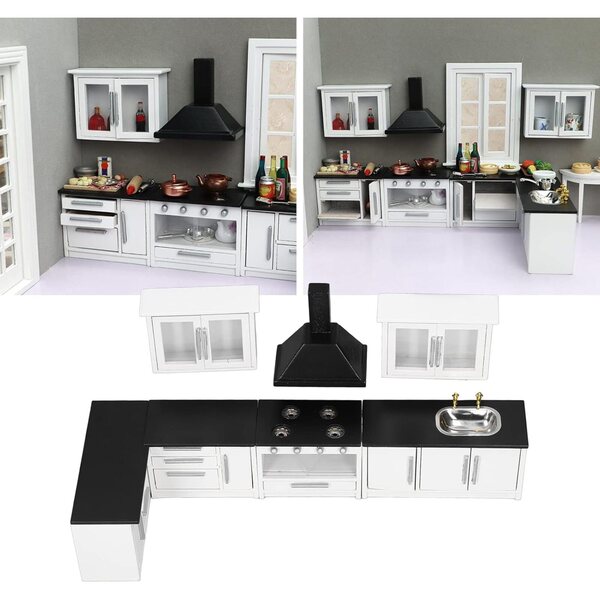 Chrees Mini Mobile Cucina Casa delle Bambole 1:12 in Legno con Ante e Cassetti Funzionanti