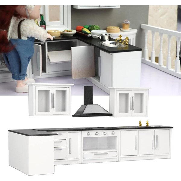 Chrees Mini Mobile Cucina Casa delle Bambole 1:12 in Legno con Ante e Cassetti Funzionanti