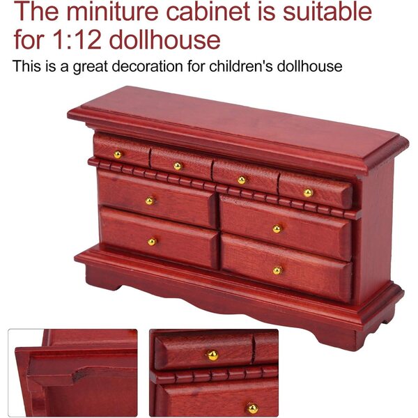 Cassettiera in Miniatura in Legno Massello Modello 1/12 per Casa delle Bambole