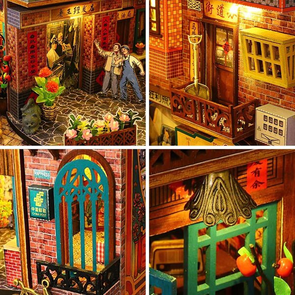 Miniatur-LED-Hausbausatz, detailliertes DIY für Erwachsene, Vintage-Dekoration