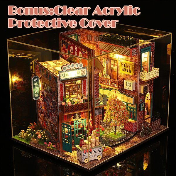 Miniatur-LED-Hausbausatz, detailliertes DIY für Erwachsene, Vintage-Dekoration
