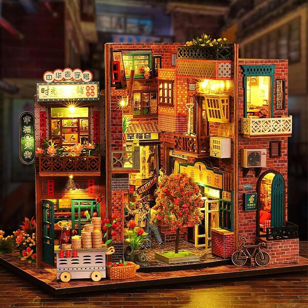 Miniatur-LED-Hausbausatz, detailliertes DIY für Erwachsene, Vintage-Dekoration