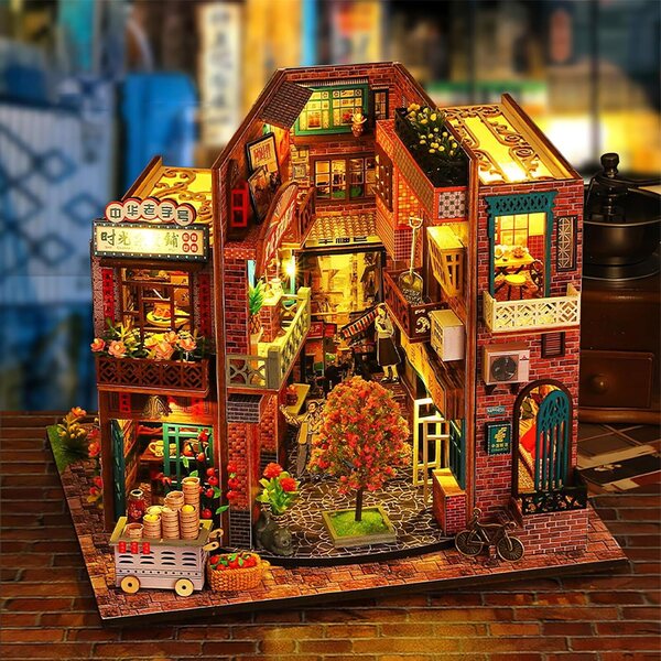 Miniatur-LED-Hausbausatz, detailliertes DIY für Erwachsene, Vintage-Dekoration
