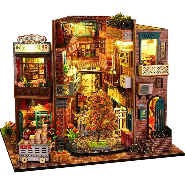Miniatur-LED-Hausbausatz, detailliertes DIY für Erwachsene, Vintage-Dekoration