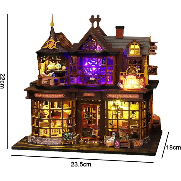 Zauberhafter Miniaturhausbausatz mit LED-Leuchten, DIY-Holzbausatz für Erwachsene und Sammler