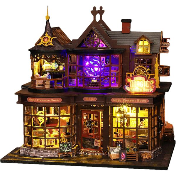 Zauberhafter Miniaturhausbausatz mit LED-Leuchten, DIY-Holzbausatz für Erwachsene und Sammler