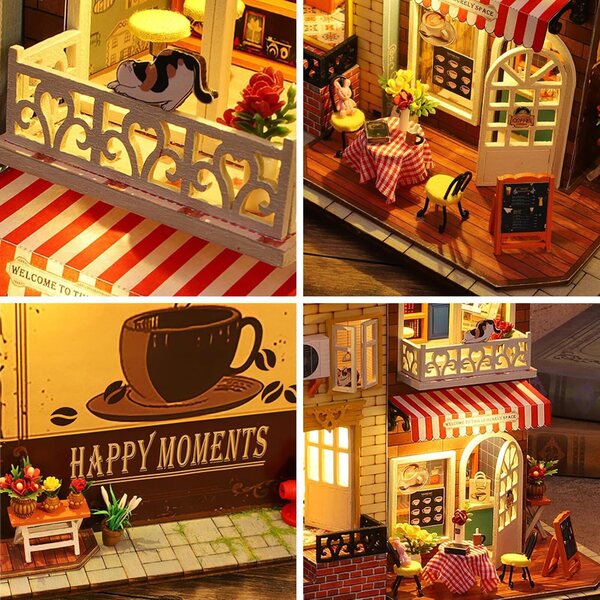 Miniatur-Hausbausatz mit LED-Leuchten, europäisches Vintage-DIY-Kunsthandwerk, originelle Dekoration