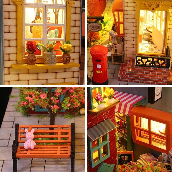 Miniatur-Hausbausatz mit LED-Leuchten, europäisches Vintage-DIY-Kunsthandwerk, originelle Dekoration