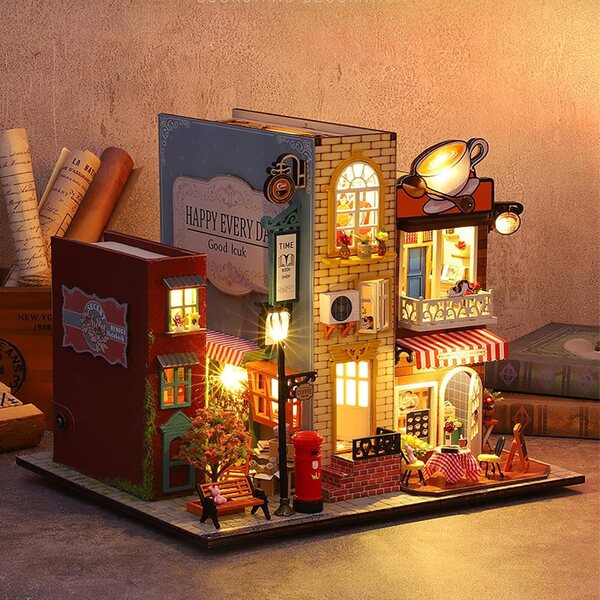 Miniatur-Hausbausatz mit LED-Leuchten, europäisches Vintage-DIY-Kunsthandwerk, originelle Dekoration