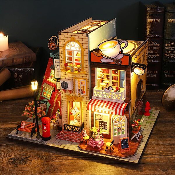 Miniatur-Hausbausatz mit LED-Leuchten, europäisches Vintage-DIY-Kunsthandwerk, originelle Dekoration