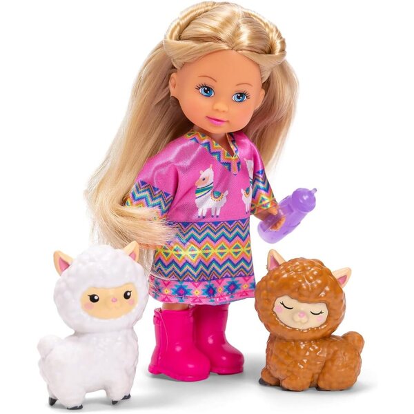 Simba Evi Love Alpacas Puppe 12 cm mit 2 Alpakas und Zubehör für Kinder ab 3 Jahren