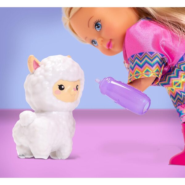 Simba Evi Love Alpacas Puppe 12 cm mit 2 Alpakas und Zubehör für Kinder ab 3 Jahren