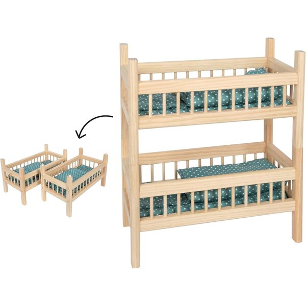 Letto a castello in legno per bambole 2 in 1 Small Foot con morbide lenzuola per bambini