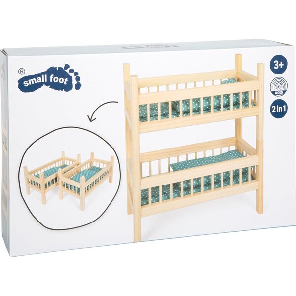 Letto a castello in legno per bambole 2 in 1 Small Foot con morbide lenzuola per bambini