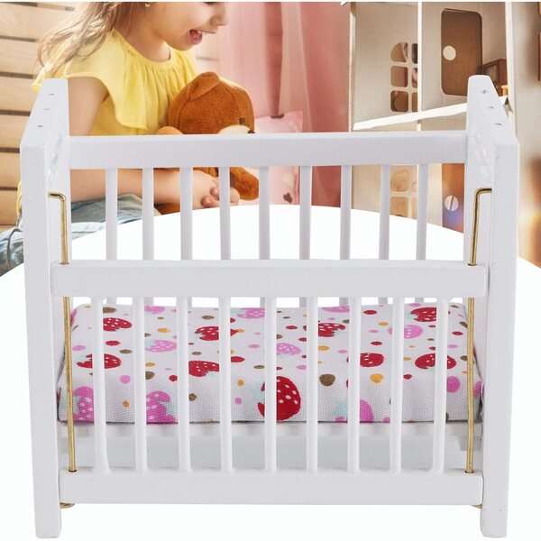 Mini Letto in Legno 1:12 per Casa delle Bambole con Materasso Regolabile 11,2x9,5x7 cm
