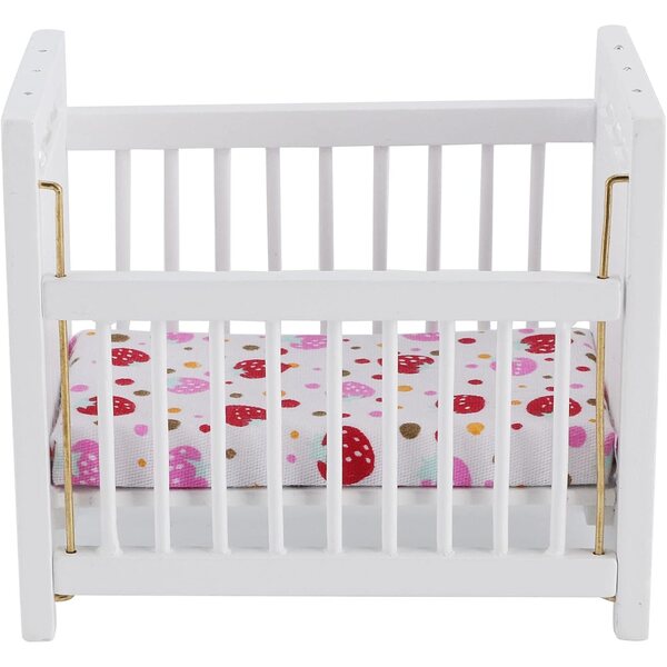 Mini Letto in Legno 1:12 per Casa delle Bambole con Materasso Regolabile 11,2x9,5x7 cm
