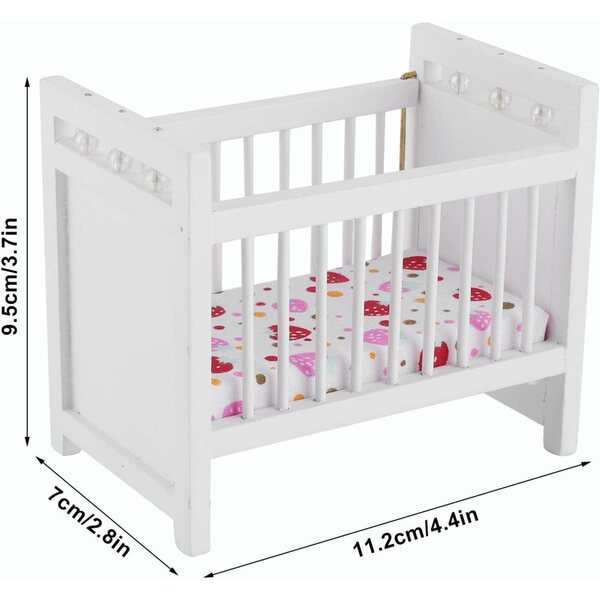 Mini Letto in Legno 1:12 per Casa delle Bambole con Materasso Regolabile 11,2x9,5x7 cm