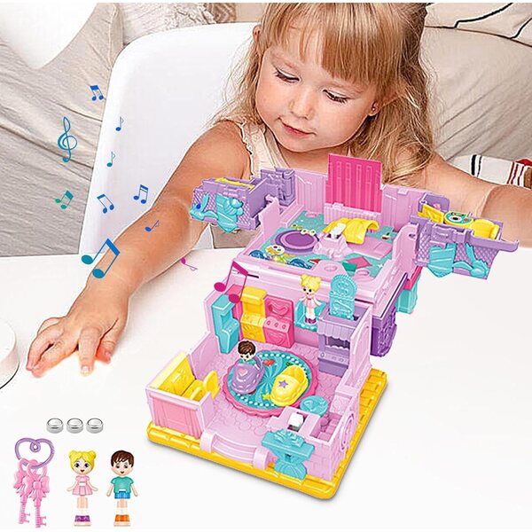 Casa delle bambole castello principessa con 6 design, suoni e mobili colorati