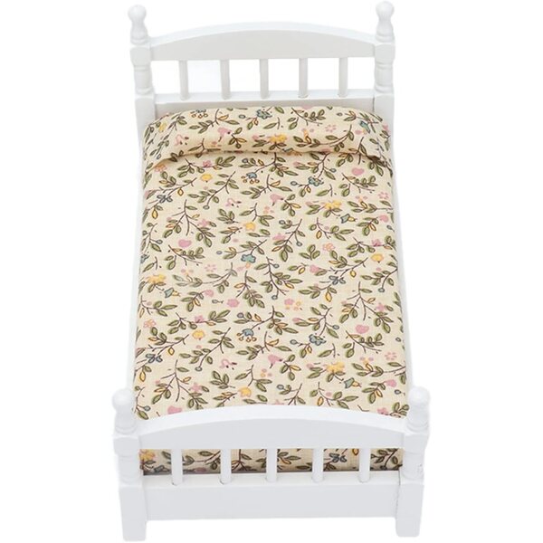 Set Letto in Legno per Casa delle Bambole con Materasso e Cuscini - Design Elegante