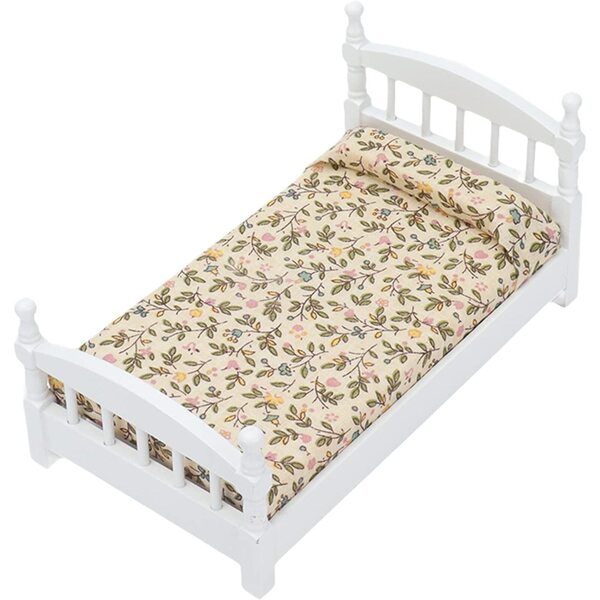 Set Letto in Legno per Casa delle Bambole con Materasso e Cuscini - Design Elegante