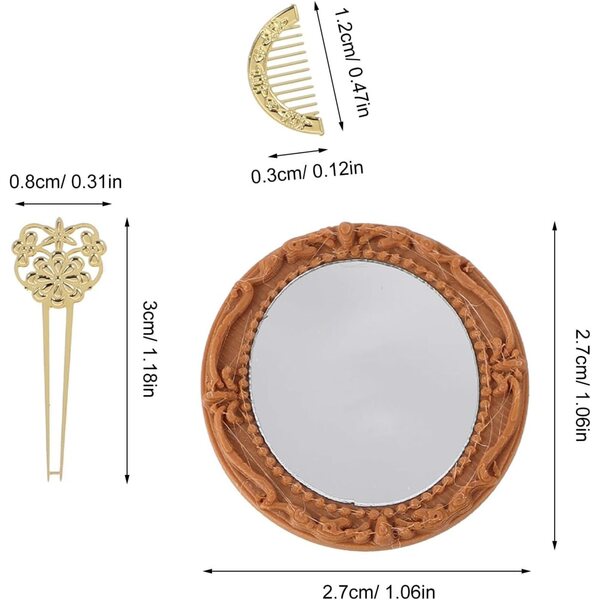 Mini-Haarschmuck-Set für 1:12 BJD-Puppen mit Spiegel, Kamm und Haarnadel