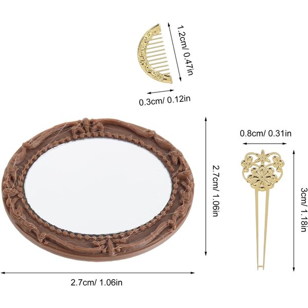 Mini-Haarschmuck-Set für 1:12 BJD-Puppen mit Spiegel, Kamm und Haarnadel