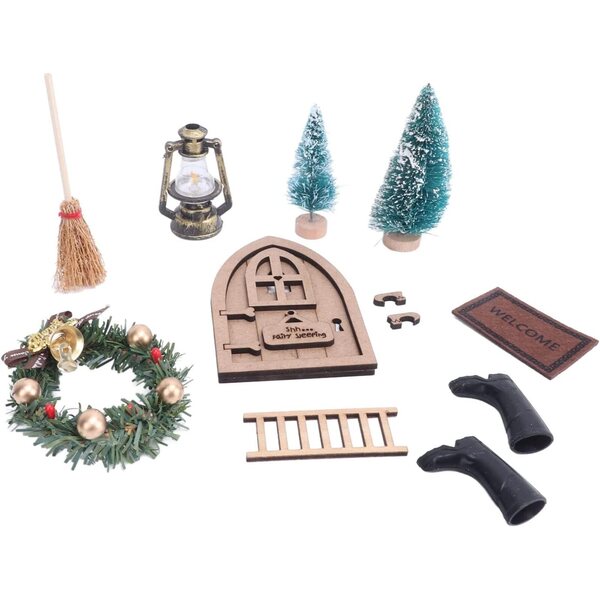 Feentür-Set aus Holz für Puppenhäuser mit Weihnachtsdekoration