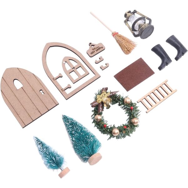 Feentür-Set aus Holz für Puppenhäuser mit Weihnachtsdekoration