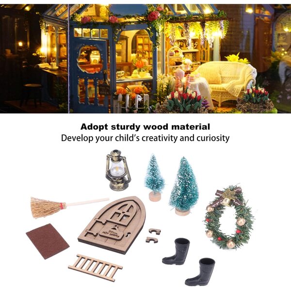 Feentür-Set aus Holz für Puppenhäuser mit Weihnachtsdekoration