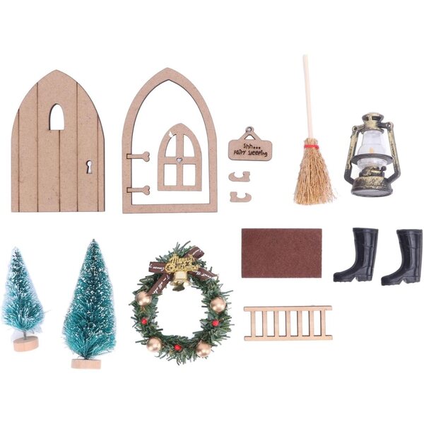 Feentür-Set aus Holz für Puppenhäuser mit Weihnachtsdekoration