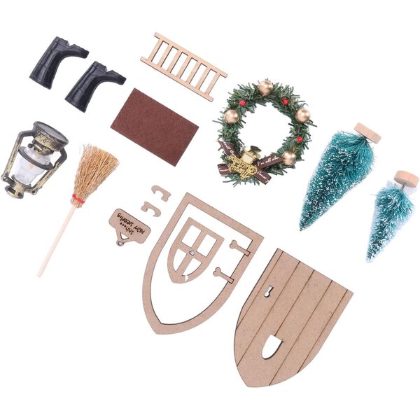 Feentür-Set aus Holz für Puppenhäuser mit Weihnachtsdekoration
