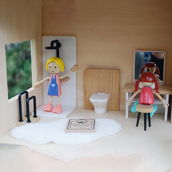 1:12 Puppenhaus-Badezimmer-Set mit realistischen Holzmöbeln und Zubehör