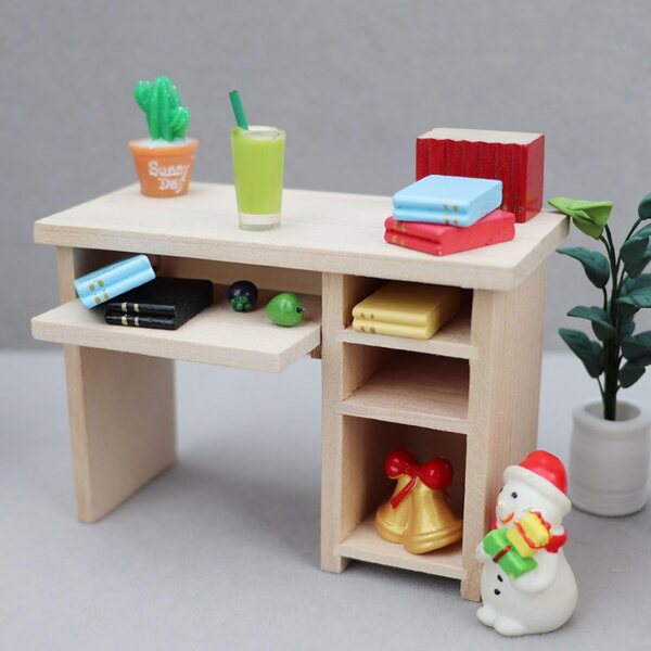 Set Mobili In Legno Incompiuto Casa delle Bambole 1:12 Scrivania e Sedia Ufficio