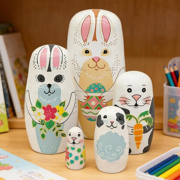 Oster-Matroschka-Puppen aus Holz mit Hase – Lern- und Deko-Set, 18 cm