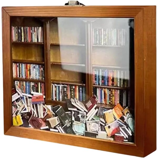 Libreria in legno miniatura fatta a mano con 200 libri, decorazione ideale per interni