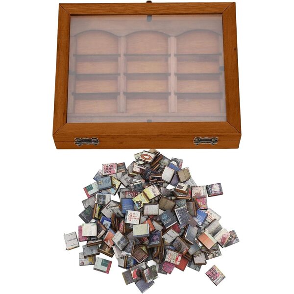 Libreria in legno miniatura fatta a mano con 200 libri, decorazione ideale per interni