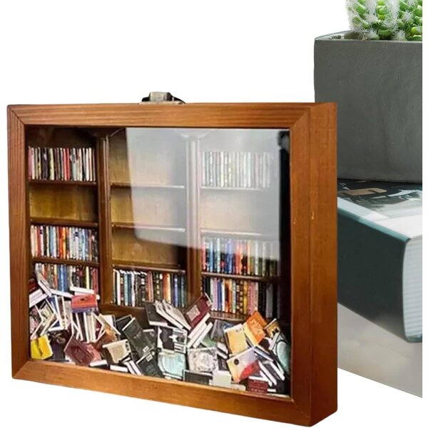 Libreria in legno miniatura fatta a mano con 200 libri, decorazione ideale per interni