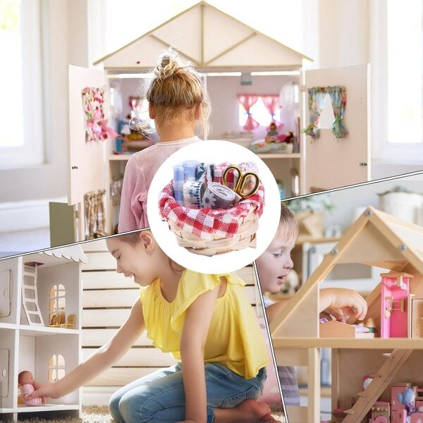 Cestino da cucito per bambole in miniatura con accessori realistici per scene e decorazioni