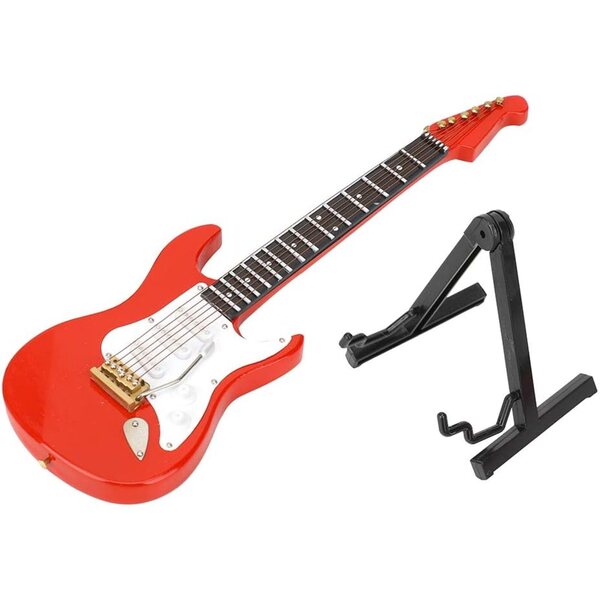 Mini-E-Gitarrenmodell aus rotem Lindenholz, handgefertigte realistische Dekoration