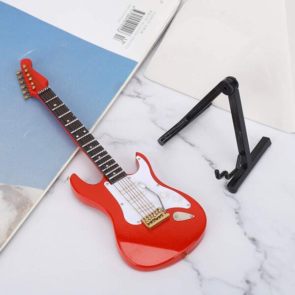 Mini-E-Gitarrenmodell aus rotem Lindenholz, handgefertigte realistische Dekoration