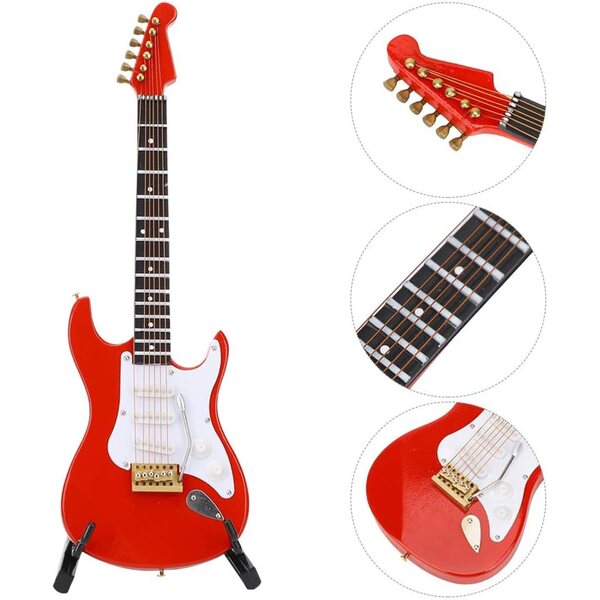 Mini-E-Gitarrenmodell aus rotem Lindenholz, handgefertigte realistische Dekoration