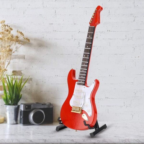 Mini-E-Gitarrenmodell aus rotem Lindenholz, handgefertigte realistische Dekoration