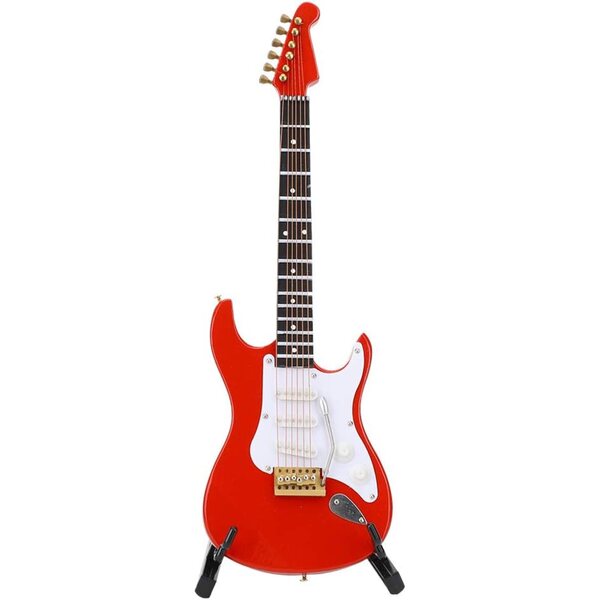 Mini-E-Gitarrenmodell aus rotem Lindenholz, handgefertigte realistische Dekoration