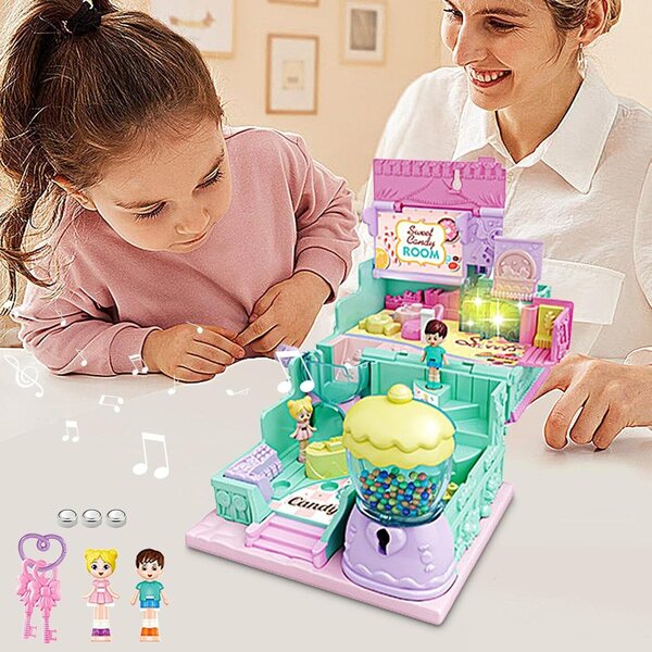 Puppenhaus im Prinzessinnenschloss mit Geräuschen, 6 Designs und Möbeln, kreatives Spielen